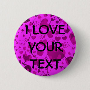HEART Pattern ART 6 + your text   pink Cm Round Badge