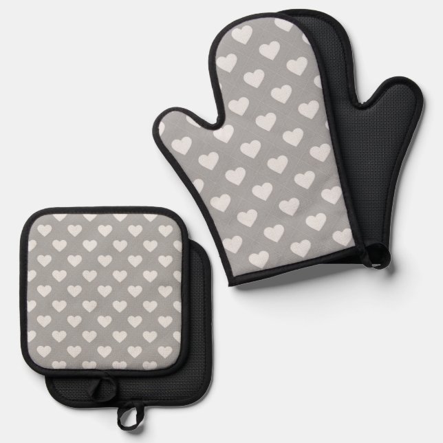 Heart Pattern Background Oven Mitt & Pot Holder Set (Front/Back)