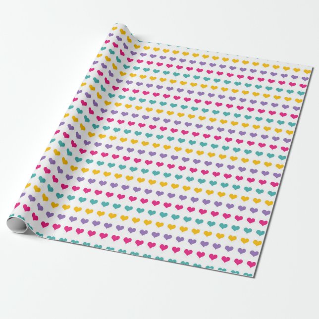 Heart Pattern: Blue, Pink, Yellow, and Purple Wrapping Paper (Unrolled)