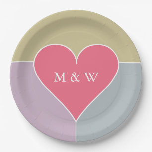 Heart Pattern custom monogram paper plates
