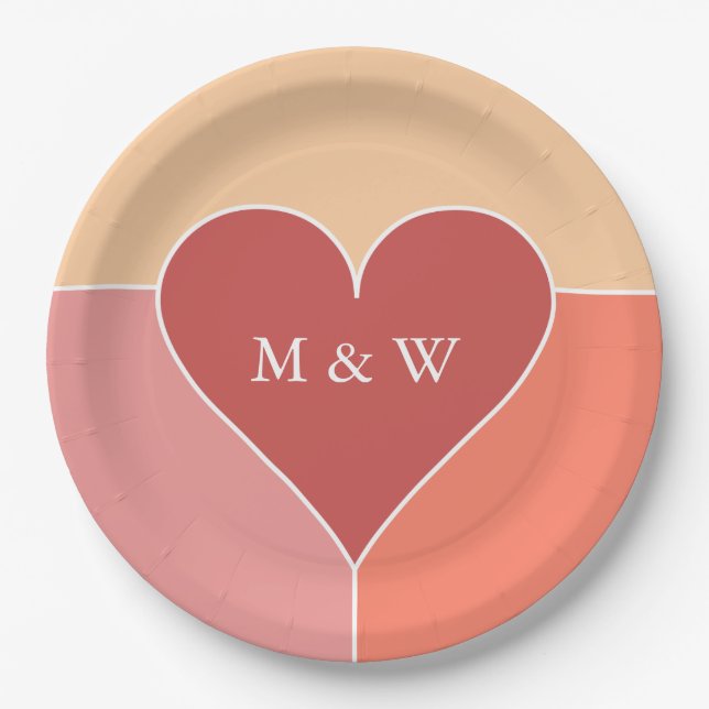 Heart Pattern custom monogram paper plates (Front)