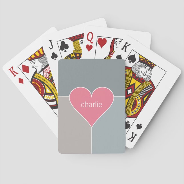 Heart Pattern custom monogram playing cards (Back)