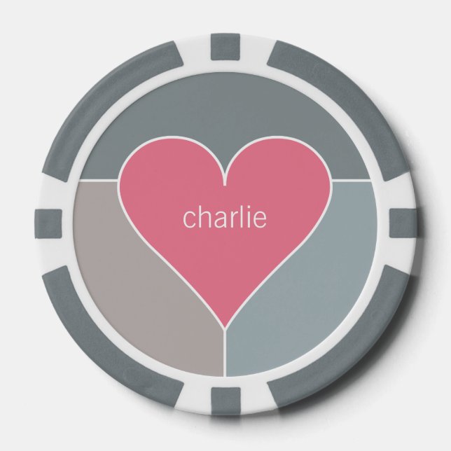 Heart Pattern custom monogram poker chips (Front)