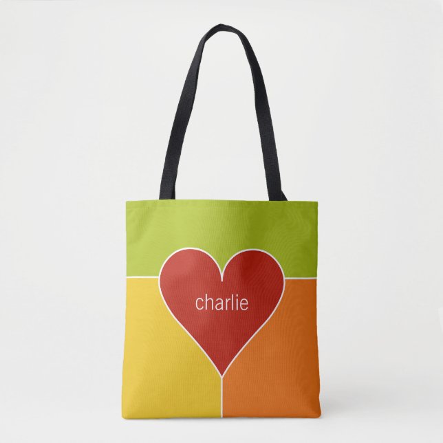 Heart Pattern custom name tote bags (Front)