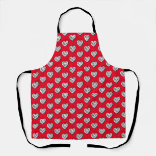 Heart Pattern Cute Red & Black Apron