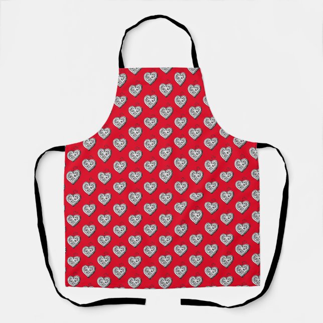 Heart Pattern Cute Red & Black Apron (Front)