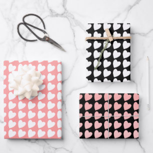 Heart Pattern in Black, White and Pink Wrapping Paper Sheet