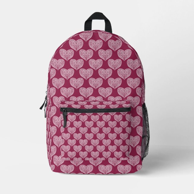 Heart pattern in Burgundy Backpack (Front)