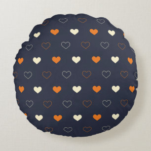 Heart Pattern in Orange and Cream Round Cushion