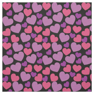 Heart Pattern in Pink and Purple on Black Fabric