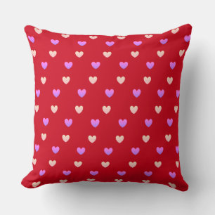 Heart Pattern in Sand Beige and Violet on Red Cushion