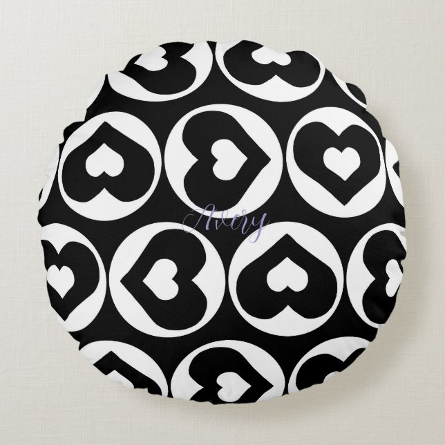 Heart Pattern Love Graphic Bold Round Cushion (Front)
