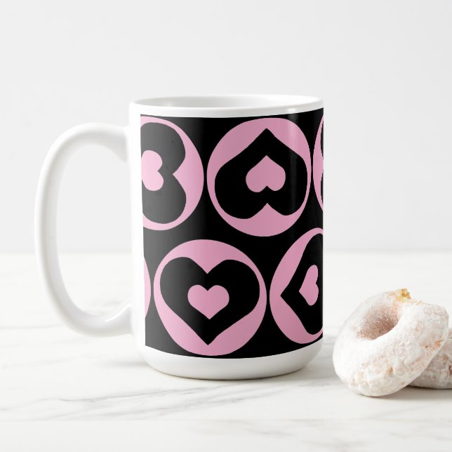 Heart Pattern Pink Love Graphic Bold Coffee Mug (With Donut)