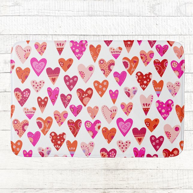Heart Pattern Red Pink Modern Bath Mat (Modern heart pattern bath mat)