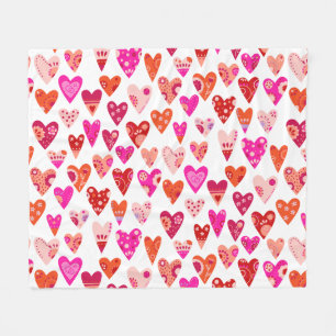 Heart Pattern Red Pink Modern Fleece Blanket