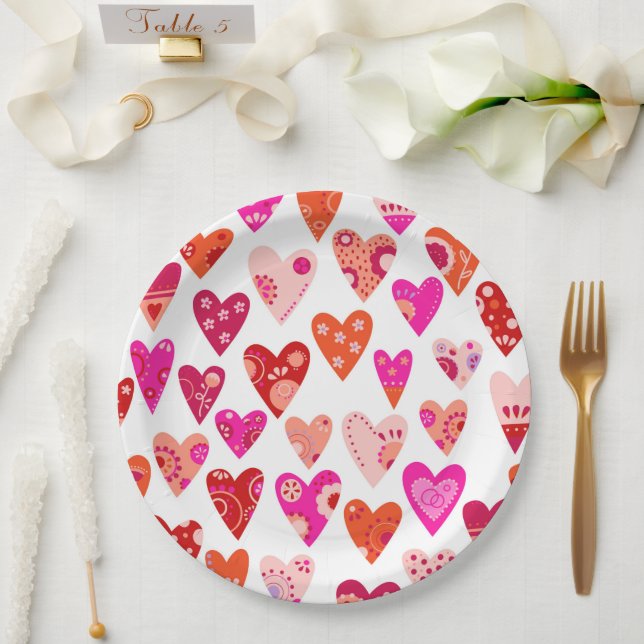 Heart Pattern Red Pink Paper Plate (Wedding)