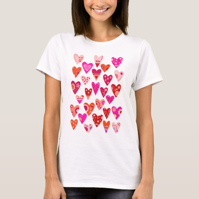 Heart Pattern Red Pink T-Shirt (Front)