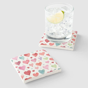 Heart Pattern Watercolor Modern Red Pink Blue Stone Coaster