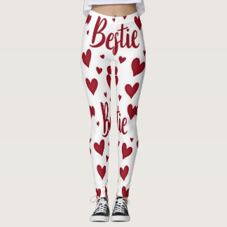 Heart pattern with "Bestie" text in cursive red Leggings
