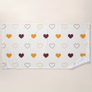 Heart Pattern with Orange & Brown Hearts Beach Towel