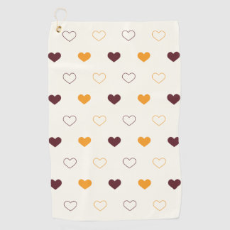 Heart Pattern with Orange & Brown Hearts Golf Towel