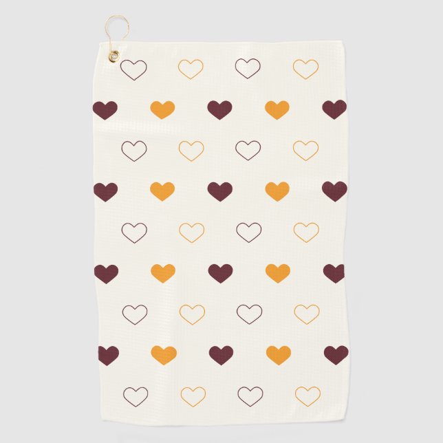 Heart Pattern with Orange & Brown Hearts Golf Towel (Front)