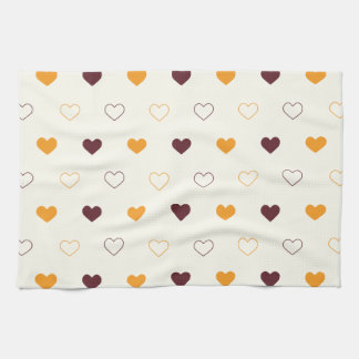 Heart Pattern with Orange & Brown Hearts Tea Towel