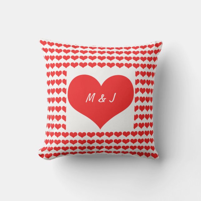 Heart Patterns Monogram Initials Valentine's Gift  Cushion (Front)