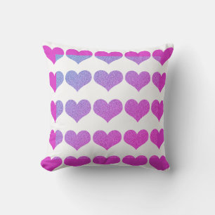 Heart Patterns Pink Purple Glitter Ombre White Cushion