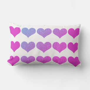 Heart Patterns Pink Purple Glitter Ombre White Lumbar Cushion