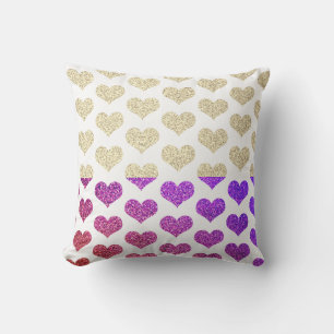 Heart Patterns Pink Purple Gold Glittery Ombre Cushion