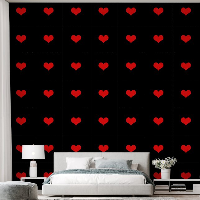 Heart Patterns Red Black Custom Colour Cute Lovely Wallpaper (Bedroom)