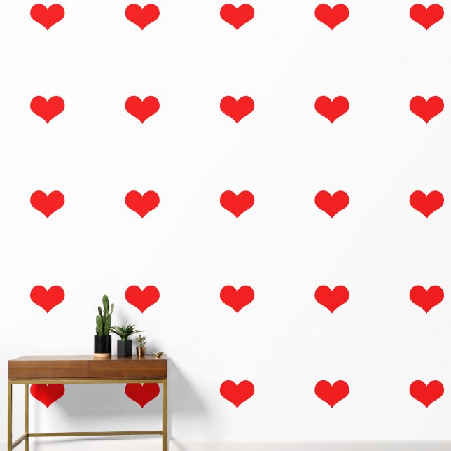 Heart Patterns Red White Custom Colour Cute Lovely Wallpaper (Hallway)