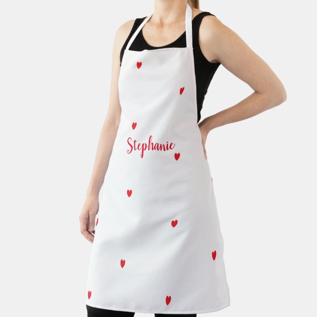 Heart Patterns Red White Name Gift Wedding 2024 Apron (Insitu)