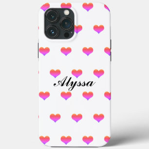 Heart Patterns Valentine's Day Custom Name Pink iPhone 13 Pro Max Case