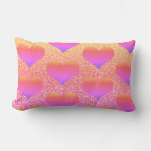 Heart Patterns Valentine's Rose Gold Glittery Cute Lumbar Cushion