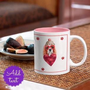 Heart Paw Cavalier Spaniel Valentines Day Gift Dog Two-Tone Coffee Mug