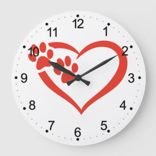 Heart paw in red - Choose background colour Large Clock