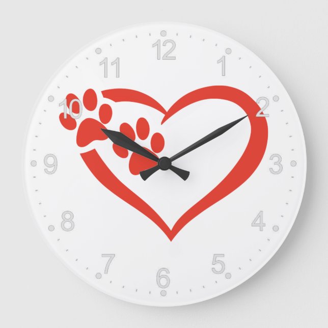 Heart paw in red - Choose background colour Large Clock (Front)