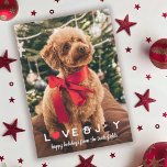 Heart & Paw Love & Joy Pet Christmas Photo Holiday Card<br><div class="desc">Christmas card you can personalise with a photo of your pets (or yourself and your pets). Love & Joy is written in a soft font with the o in love replaced with a red heart, and the o in joy replaced with a black paw print. Perfect for dog owners, cat...</div>