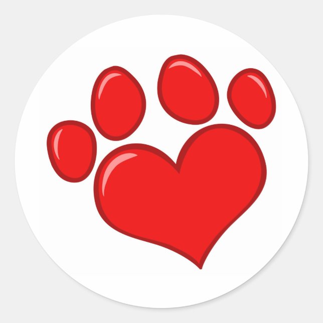 Heart Paw Print Classic Round Sticker (Front)