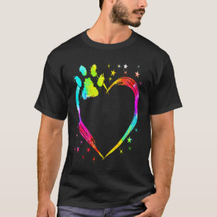 Heart Paw Print Dog & Cat Tie Dye Cute Dog Owners T-Shirt