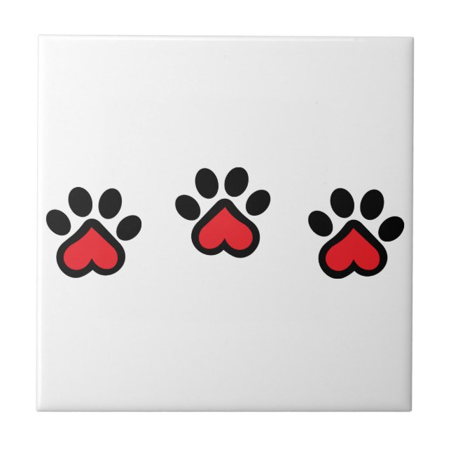 Heart Paw Prints Ceramic Tile (Front)