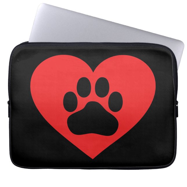 Heart Paw Red Laptop Sleeve (Front)