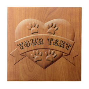 Heart Paws And Ribbon Drawing  With Custom Text Ceramic Tile