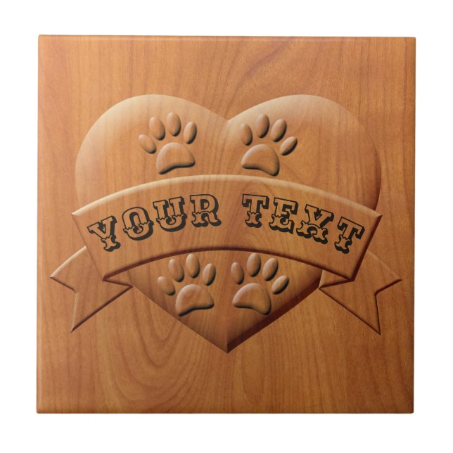 Heart Paws And Ribbon Drawing  With Custom Text Ceramic Tile (Front)