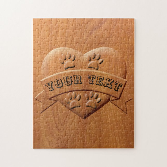 Heart Paws And Ribbon Drawing  With Custom Text Jigsaw Puzzle (Vertical)