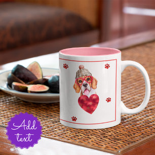 Heart Paws Beagle Valentine's Day Gift Dog Two-Tone Coffee Mug