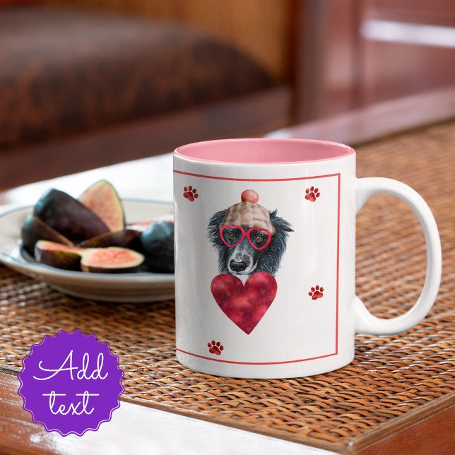 Heart Paws Border Collie Valentine's Day Gift Dog Two-Tone Coffee Mug (Creator Uploaded)