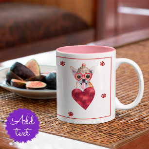 Heart Paws Chihuahua Valentine's Day Gift Dog Two-Tone Coffee Mug